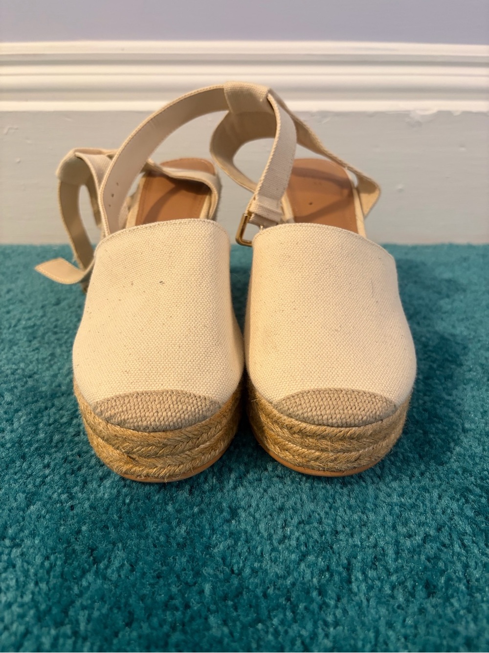 H&M Cream Canvas Espadrille Platform Sandals